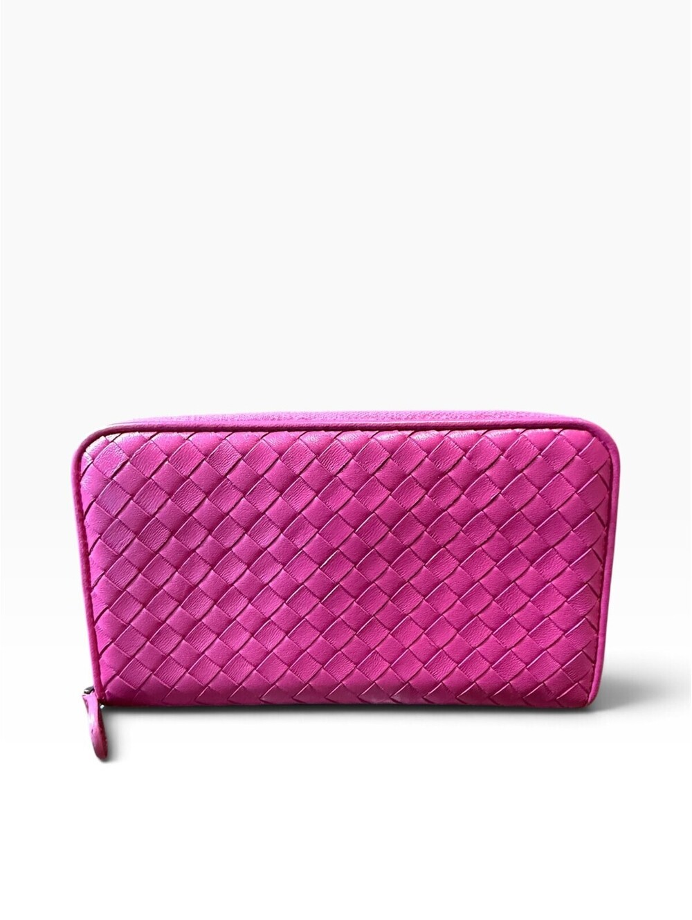 Bottega Veneta Intrecciato Fuchsia Pink Leather Zip Around Wallet Box Dust Bag - Picture 4 of 12